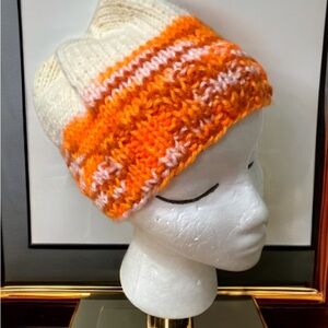 Vintage Hand-Knit Orange and Cream Beanie